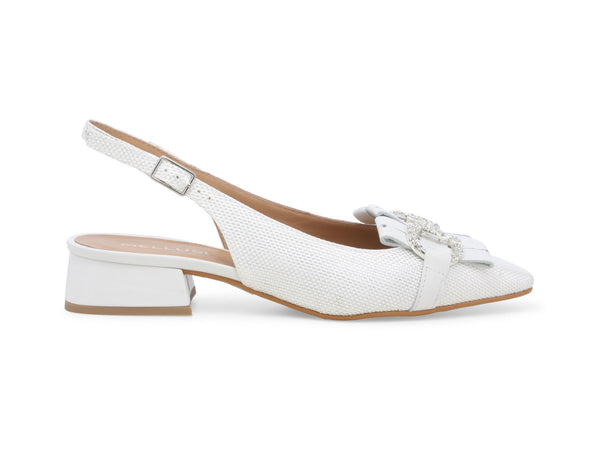 Melluso Slingback Donna con Fibbie Gioiello Tacco Basso Bianco V703-244078